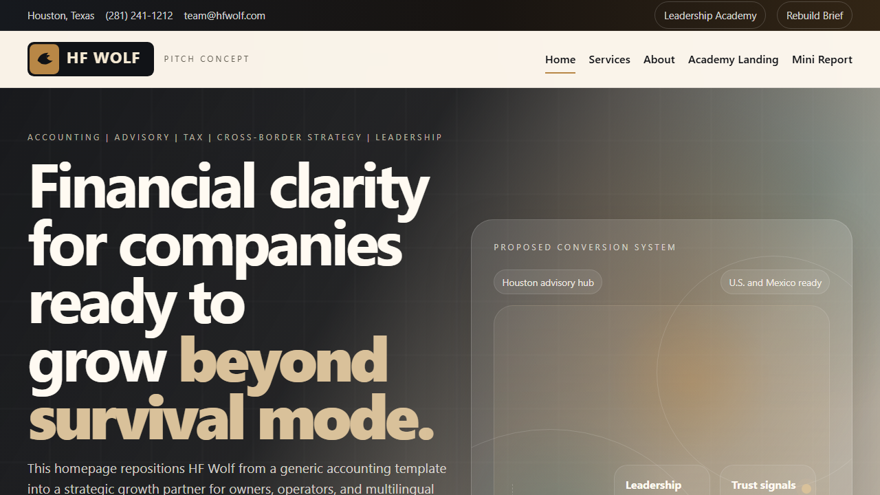 Proposed HF Wolf homepage concept first screen